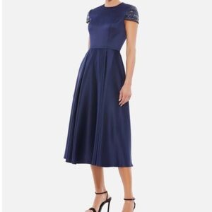 Ieena for Mac Duggal dress Navy Blue HIGH neck cap sleeve long gown New Sz 8